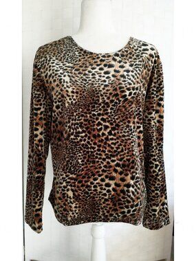 Sue Brett Fleece Top Small Vintage 90s Leopard Lagenlook Coastal Grandma Classic